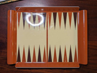 melamine tray with glossy backgammon pattern, raised handles on sides, white backing -  - #tag1# - #tag2# - #tag3# - #tag4# - the Artful Accumulator's Vintage Boutique
