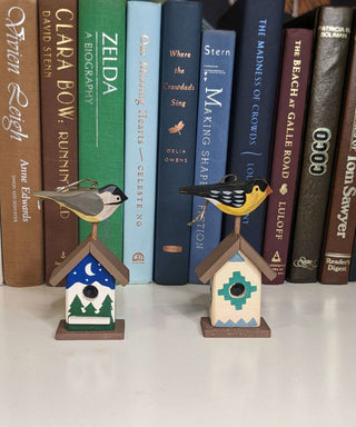 ornament bird and birdhouse made with wood - Artful Accumulator Boutique Vintage