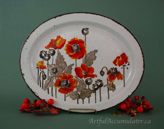 oval small platter with glazed poppies, distressed -  - #tag1# - #tag2# - #tag3# - #tag4# - the Artful Accumulator's Vintage Boutique