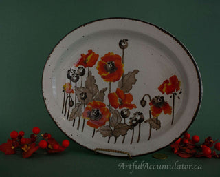 oval small platter with glazed poppies, distressed -  - #tag1# - #tag2# - #tag3# - #tag4# - the Artful Accumulator's Vintage Boutique