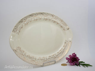 oval large platter with scalloped handles and wide gold trim -  - #tag1# - #tag2# - #tag3# - #tag4# - the Artful Accumulator's Vintage Boutique
