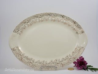 oval large platter with scalloped handles and wide gold trim -  - #tag1# - #tag2# - #tag3# - #tag4# - the Artful Accumulator's Vintage Boutique