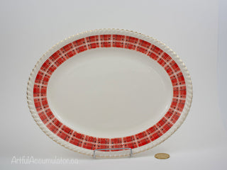 oval medium platter with plaid rim and gold lip -  - #tag1# - #tag2# - #tag3# - #tag4# - the Artful Accumulator's Vintage Boutique