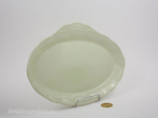 oval small platter with scalloped lip in Pistachio green  / Almond Petal -  - #tag1# - #tag2# - #tag3# - #tag4# - the Artful Accumulator's Vintage Boutique