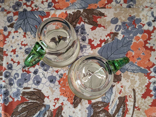 pair of clear glass mugs, handblown, green handle, volume 500ml -  - #tag1# - #tag2# - #tag3# - #tag4# - the Artful Accumulator's Vintage Boutique