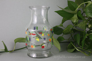 pitcher: clear glass with multicolored fruit decals -  - #tag1# - #tag2# - #tag3# - #tag4# - the Artful Accumulator's Vintage Boutique