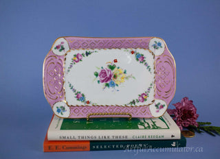 rectangular tray gilded, textured, with floral decals -  - #tag1# - #tag2# - #tag3# - #tag4# - the Artful Accumulator's Vintage Boutique