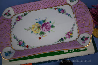rectangular tray gilded, textured, with floral decals -  - #tag1# - #tag2# - #tag3# - #tag4# - the Artful Accumulator's Vintage Boutique