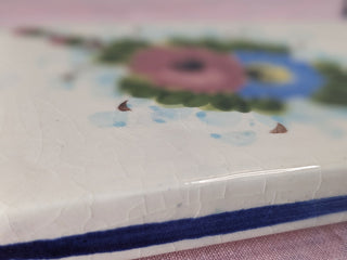 rectangular trinket box with flowers in pink and blue, with blue lines around the edges -  - #tag1# - #tag2# - #tag3# - #tag4# - the Artful Accumulator's Vintage Boutique