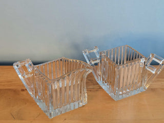 Carved Glass Art Deco Creamer & Sugar by Heisey Glass (sold as a set)