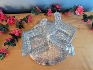 Carved Glass Art Deco Creamer & Sugar by Heisey Glass (sold as a set)