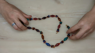 Necklace with Multi-Colored Beads in Green, Red, Amber