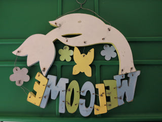 FLORAL Welcome Sign with Tulip, made of wood
