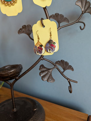 cloisonne floral enamel earrings on copper