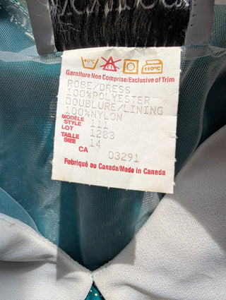 Turquoise patterned dress roses abstract dots white collar and bow - like Lady Diana