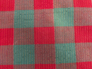 Holly - rectangular Christmas tablecloth - red, red-green, and green squares with gold thread stitching
