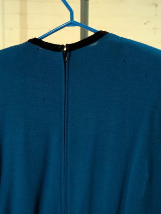 Blue & black patterned vintage sweater dress with belt, gold buttons