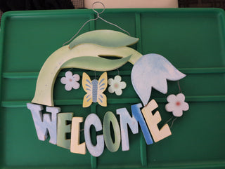 FLORAL Welcome Sign with Tulip, made of wood