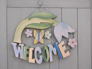 FLORAL Welcome Sign with Tulip, made of wood