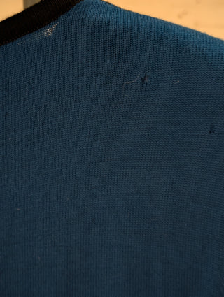 Blue & black patterned vintage sweater dress with belt, gold buttons