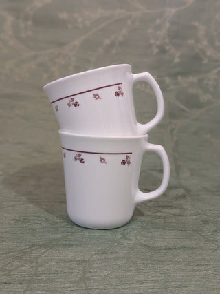 set of 2, Corelle mugs, dark red pattern