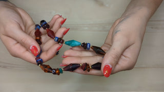 Necklace with Multi-Colored Beads in Green, Red, Amber
