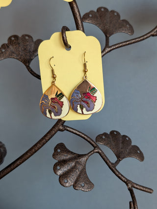 cloisonne floral enamel earrings on copper