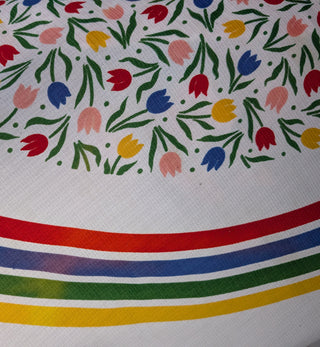 Tully - round tablecloth - multicolored tulips with red, blue, green, and yellow stripes