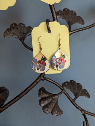 cloisonne floral enamel earrings on copper
