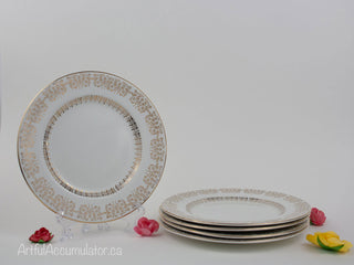 set of 5, Snow White, side plates with gold floral lustre -  - #tag1# - #tag2# - #tag3# - #tag4# - the Artful Accumulator's Vintage Boutique
