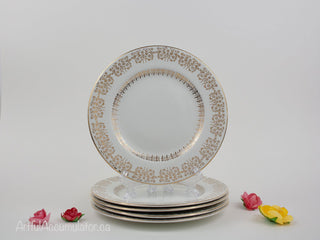 set of 5, Snow White, side plates with gold floral lustre -  - #tag1# - #tag2# - #tag3# - #tag4# - the Artful Accumulator's Vintage Boutique
