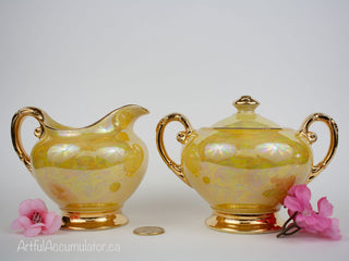 set: yellow sugar and creamer , iridescent, large -  - #tag1# - #tag2# - #tag3# - #tag4# - the Artful Accumulator's Vintage Boutique