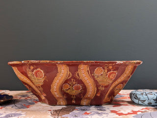 textured handpainted chinese decorative BOWL with floral baskets -  - #tag1# - #tag2# - #tag3# - #tag4# - the Artful Accumulator's Vintage Boutique