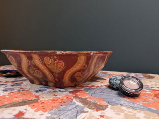 textured handpainted chinese decorative BOWL with floral baskets -  - #tag1# - #tag2# - #tag3# - #tag4# - the Artful Accumulator's Vintage Boutique