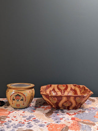 textured handpainted chinese decorative BOWL with floral baskets -  - #tag1# - #tag2# - #tag3# - #tag4# - the Artful Accumulator's Vintage Boutique