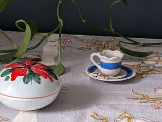 tiny teacup and saucer, 3d flowers and leaves -  - #tag1# - #tag2# - #tag3# - #tag4# - the Artful Accumulator's Vintage Boutique